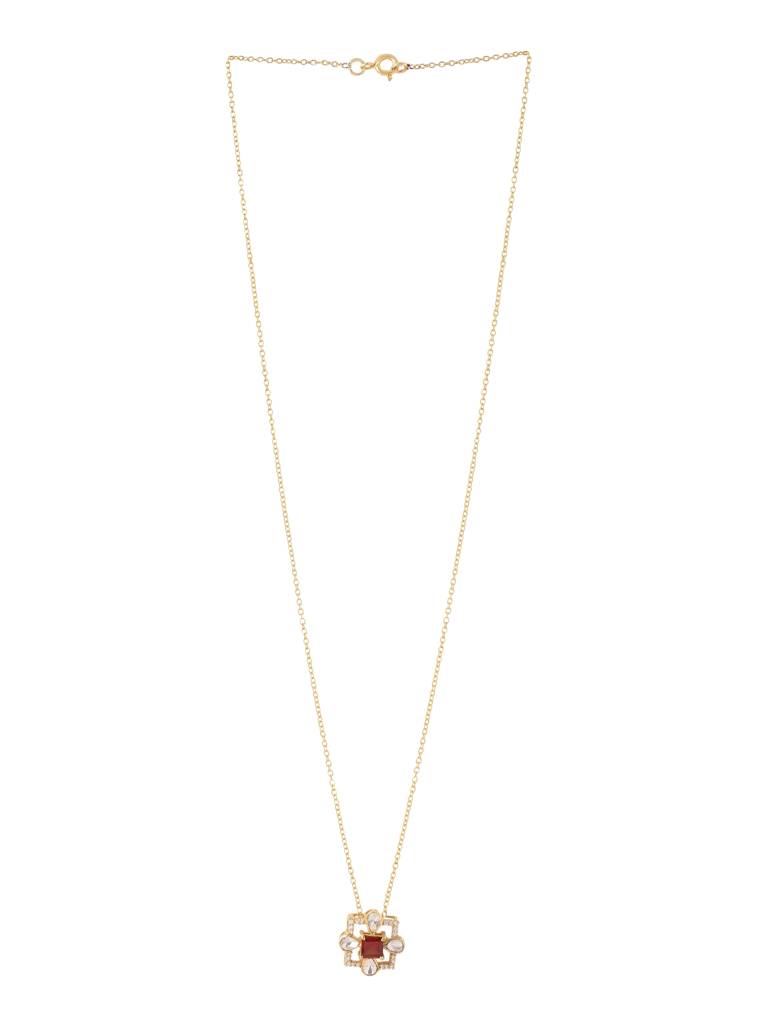 925 Sterling Silver Gold-Plated Garnet-Studded Pendant With Chain : SILDWP004