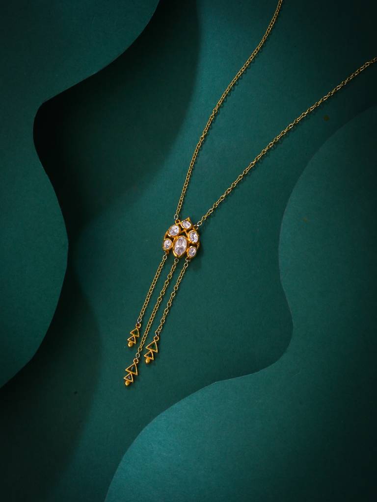 925 Sterling Silver Gold-Plated Stone-Studded Pendant With Chain : SILDWP007