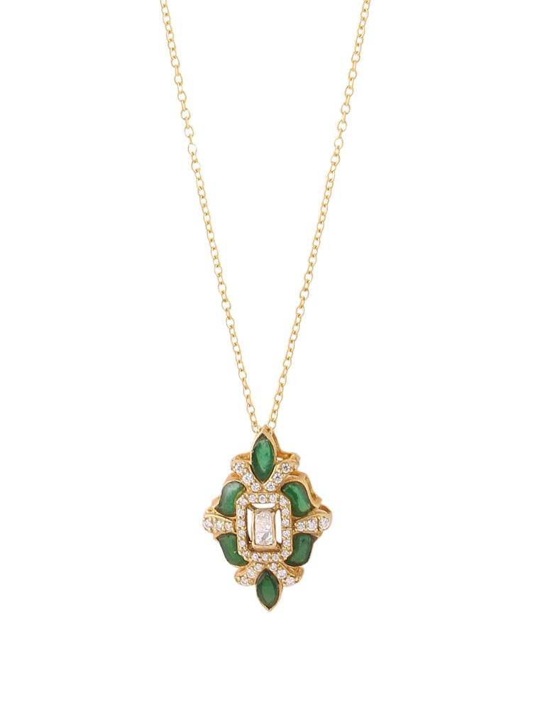 925 Sterling Silver Moissanite Studded Gold-Plated Pendant With Chain : SILDWP008