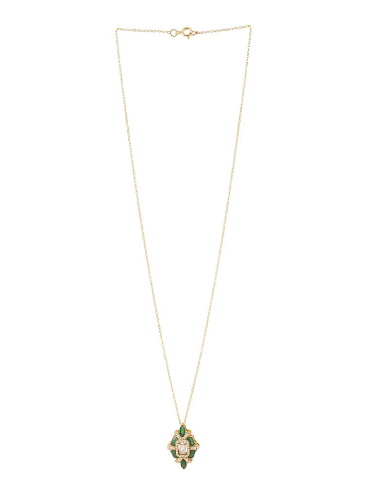 925 Sterling Silver Moissanite Studded Gold-Plated Pendant With Chain : SILDWP008