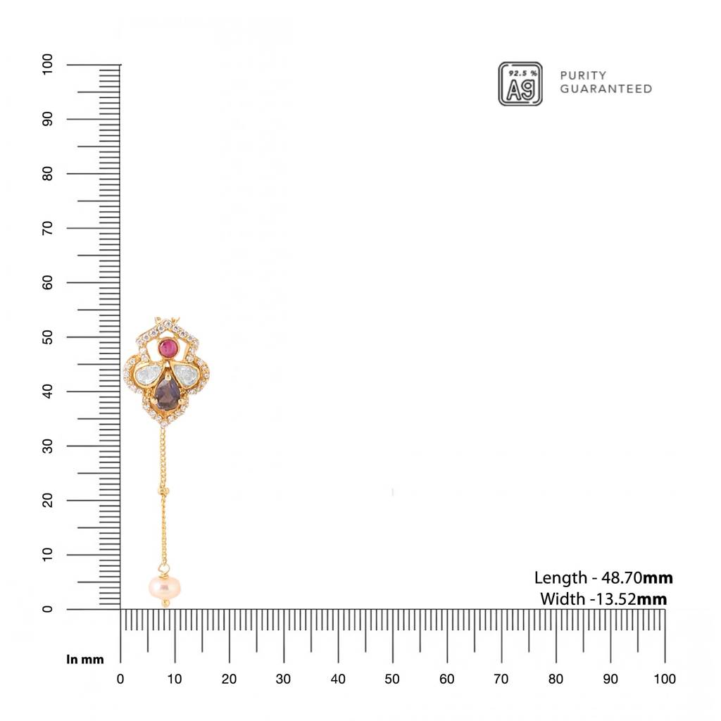 925 Sterling Silver Gold-Plated Stone-Studded Pendant With Chain : SILDWP013