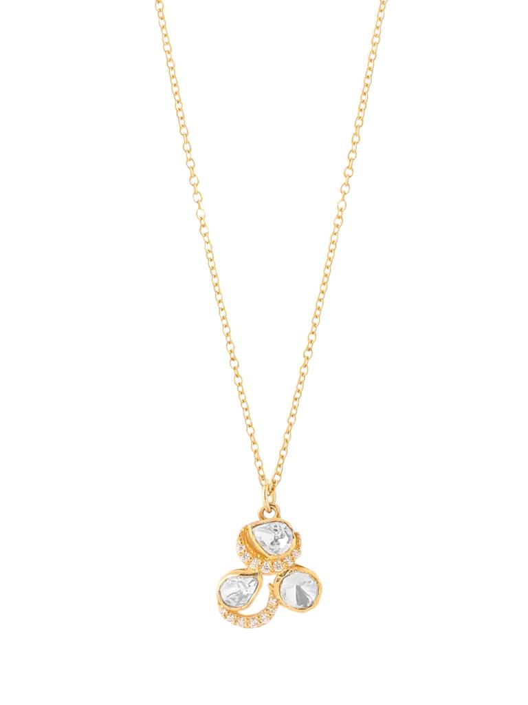925 Sterling Silver Gold-Plated Moissanite Studded Pendant With Chain : SILDWP015