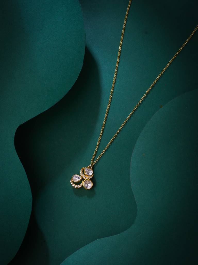 925 Sterling Silver Gold-Plated Moissanite Studded Pendant With Chain : SILDWP015