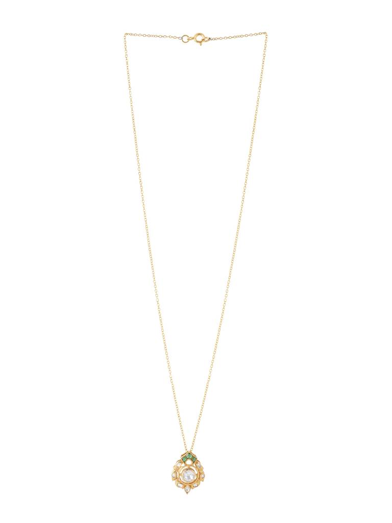 925 Sterling Silver Gold-Plated Stone-Studded Pendant With Chain : SILDWP017