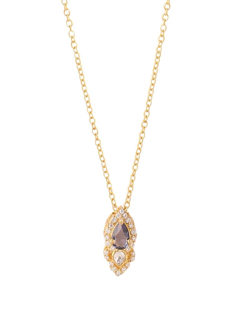 925 Sterling Silver Gold-Plated Stone-Studded Pendant With Chain : SILDWP019