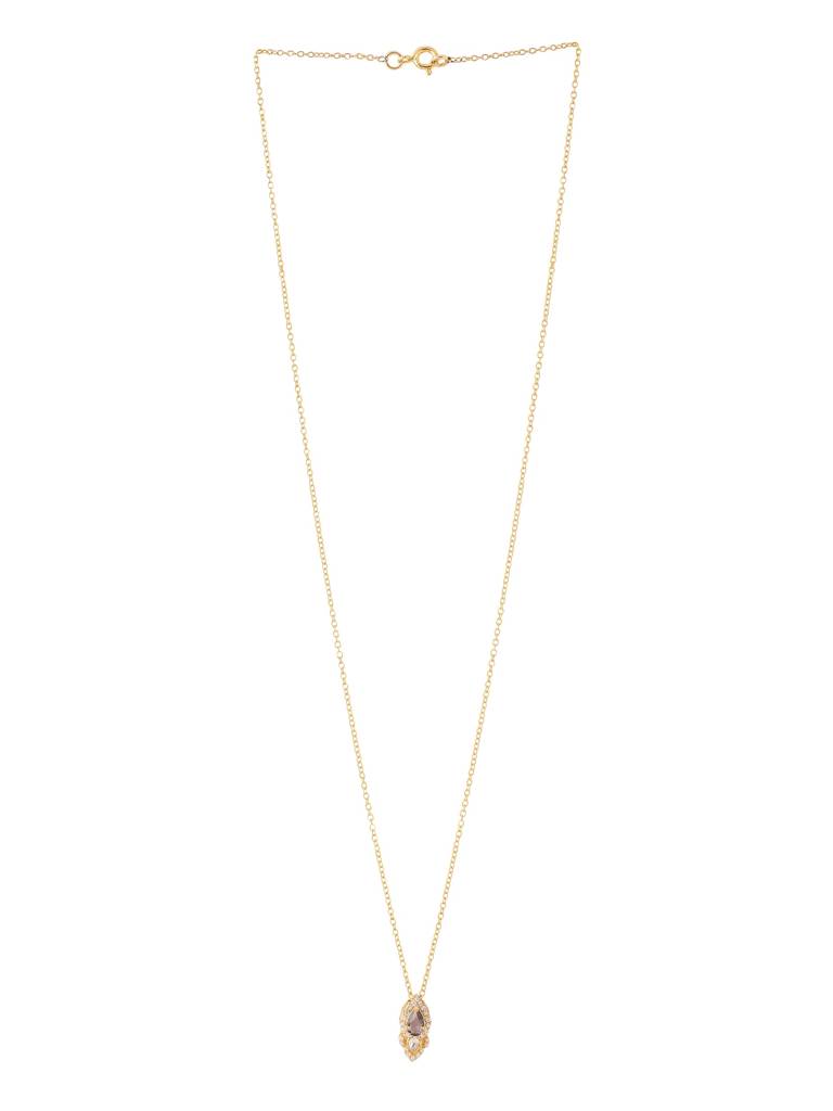 925 Sterling Silver Gold-Plated Stone-Studded Pendant With Chain : SILDWP019