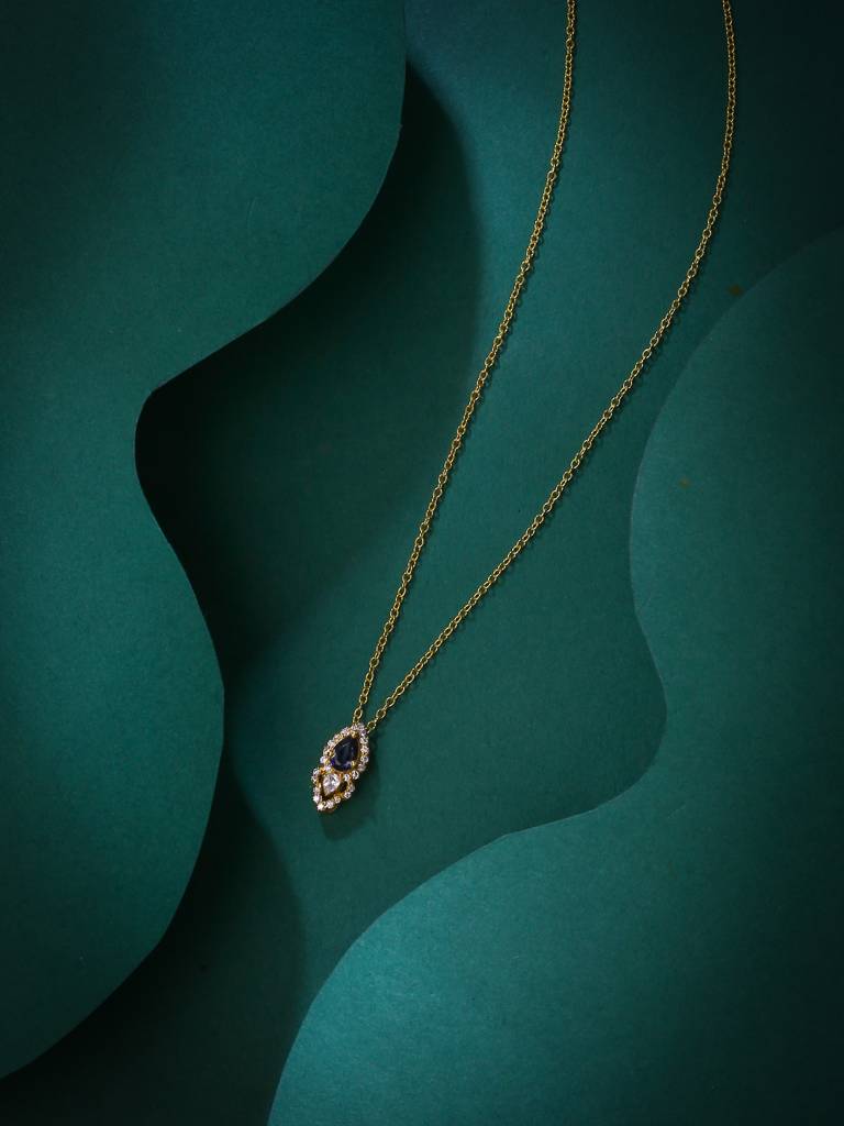 925 Sterling Silver Gold-Plated Stone-Studded Pendant With Chain : SILDWP019
