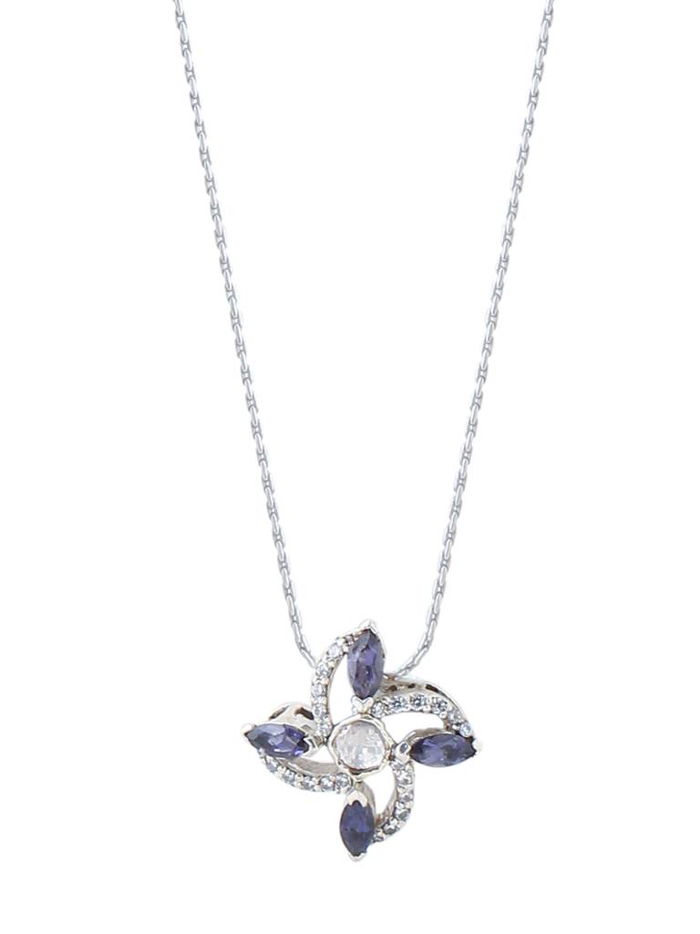 925 Sterling Silver Lolite And Moissanite Studded Pendant With Chain : SILDWP022