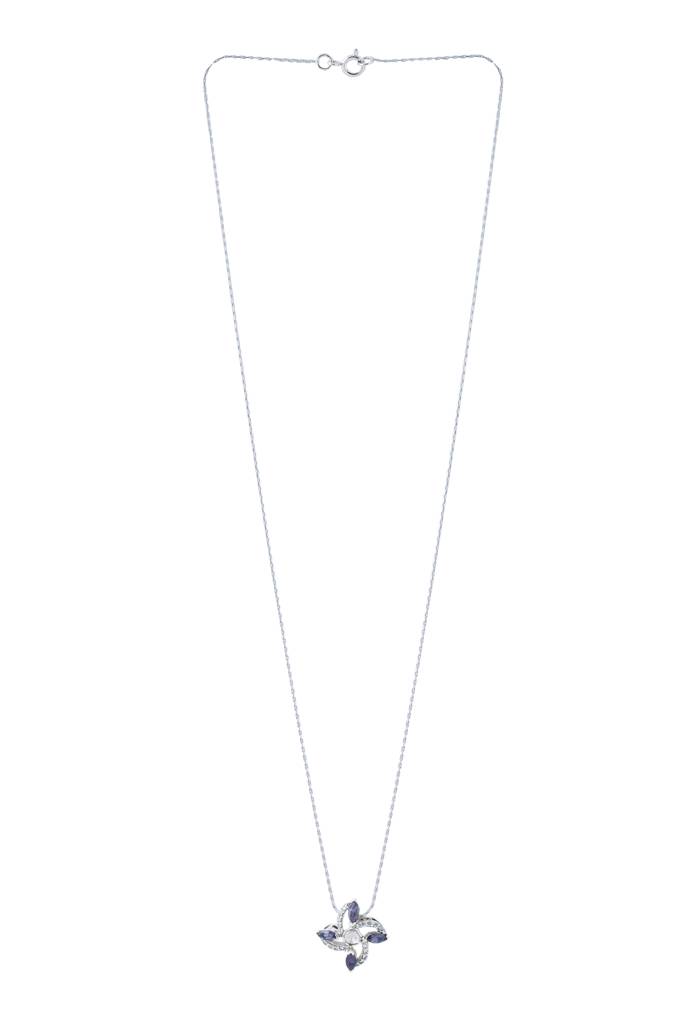 925 Sterling Silver Lolite And Moissanite Studded Pendant With Chain : SILDWP022