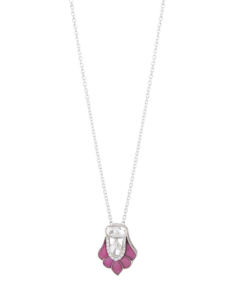 925 Sterling Silver Moissanite Studded Pendant With Chain : SILDWP023