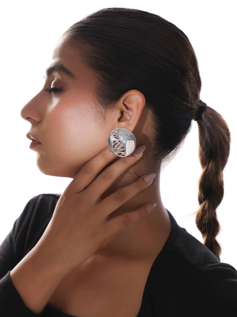 Kicky And Perky 925 Sterling Silver Jaali Stud Earring For Women : SILGENE020_S