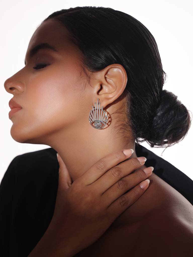 Kicky And Perky 925 Sterling Silver Evil Eye Stud Earring For Women : SILGENE021