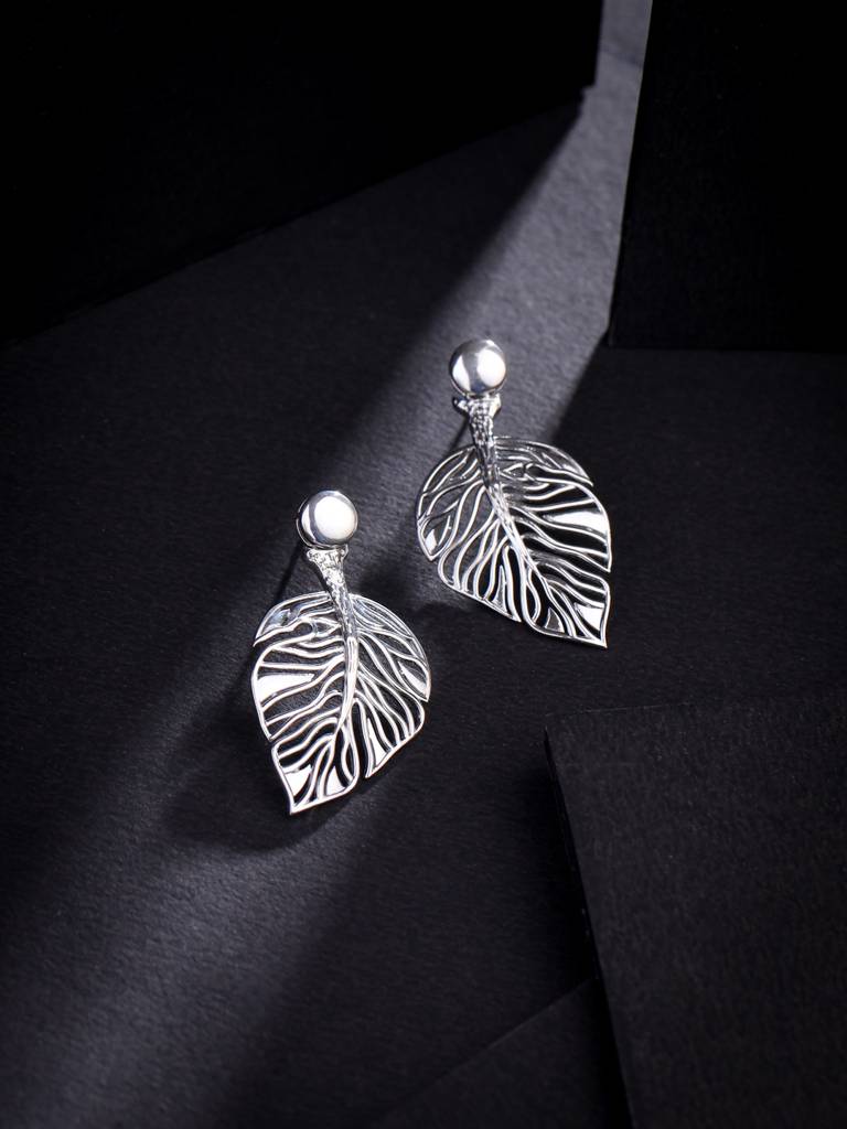 Kicky And Perky 925 Sterling Silver Leaf Pattern Dangler Earring For Women : SILGENE023