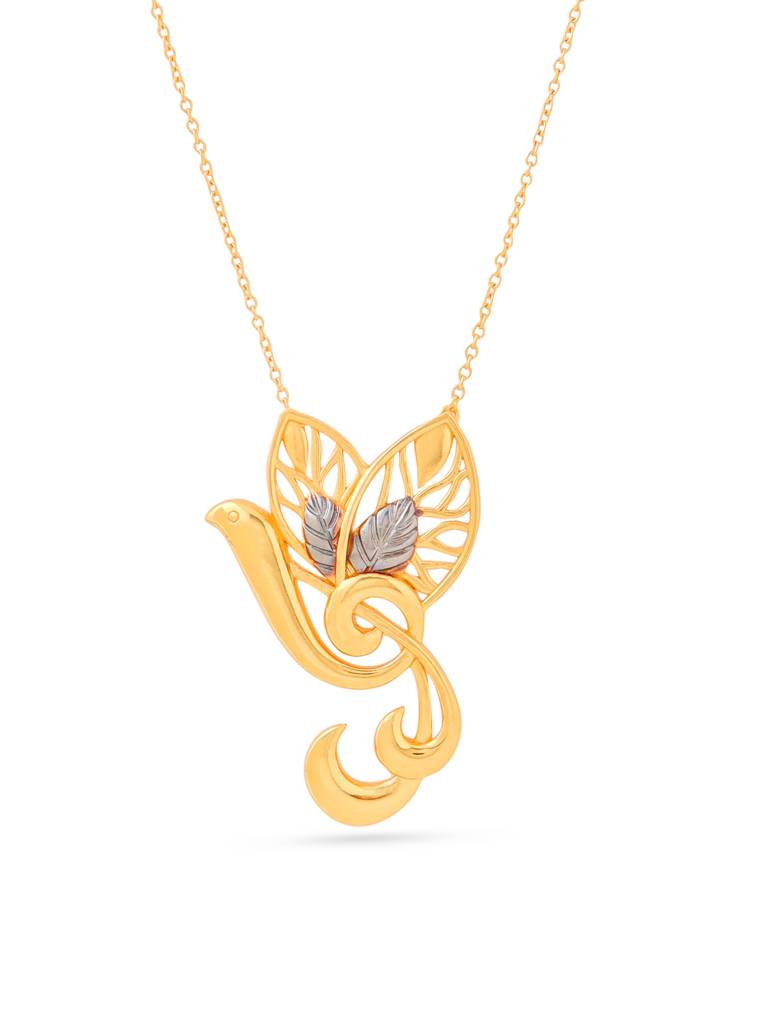 Kicky And Perky 925 Sterling Silver Dual Tone Musical Bird With Leaf Pendant With Chain For Women : SILGENP010_G