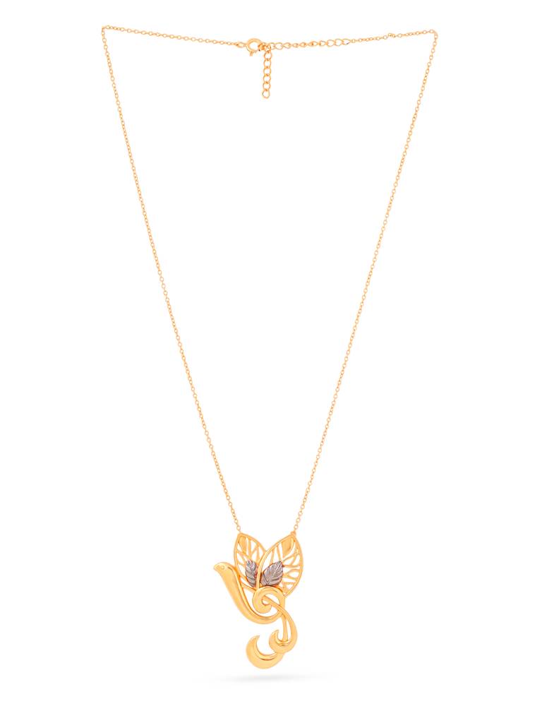 Kicky And Perky 925 Sterling Silver Dual Tone Musical Bird With Leaf Pendant With Chain For Women : SILGENP010_G