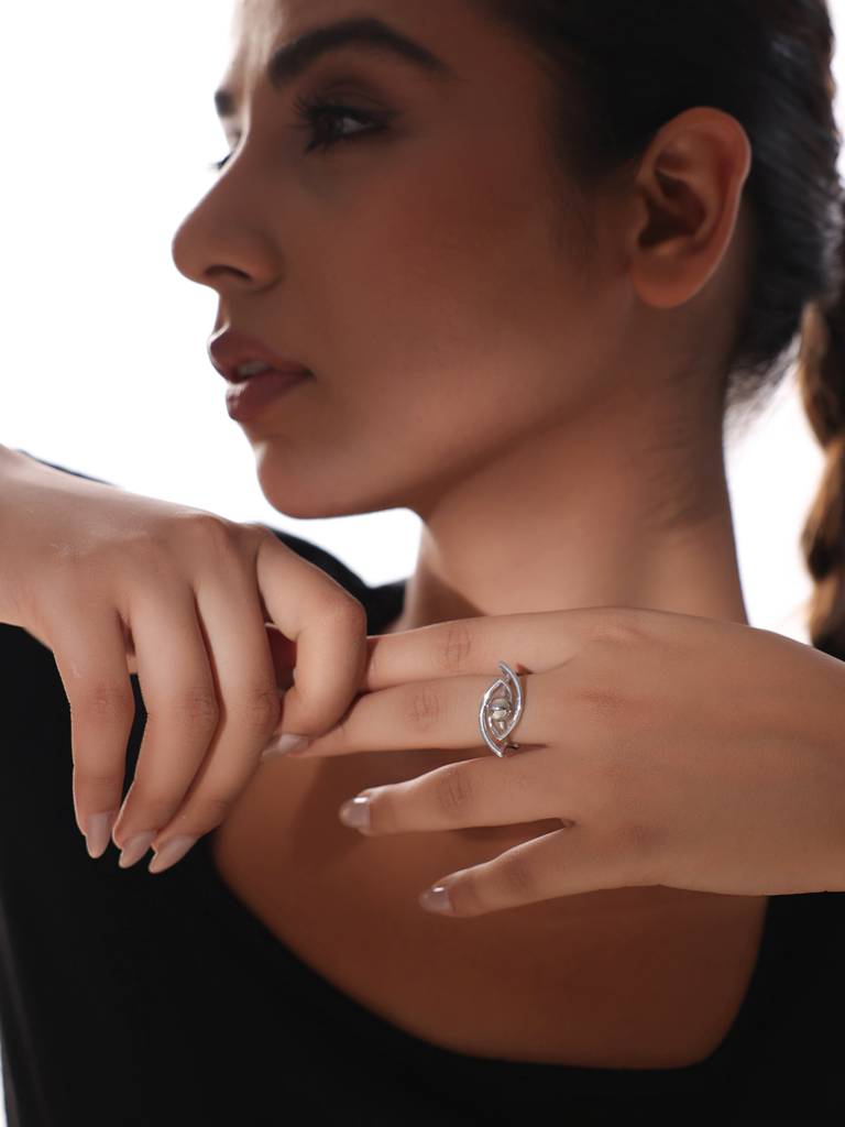 Kicky And Perky 925 Sterling Silver Evil Eye Adjustable Ring For Women : SILGENR009_S