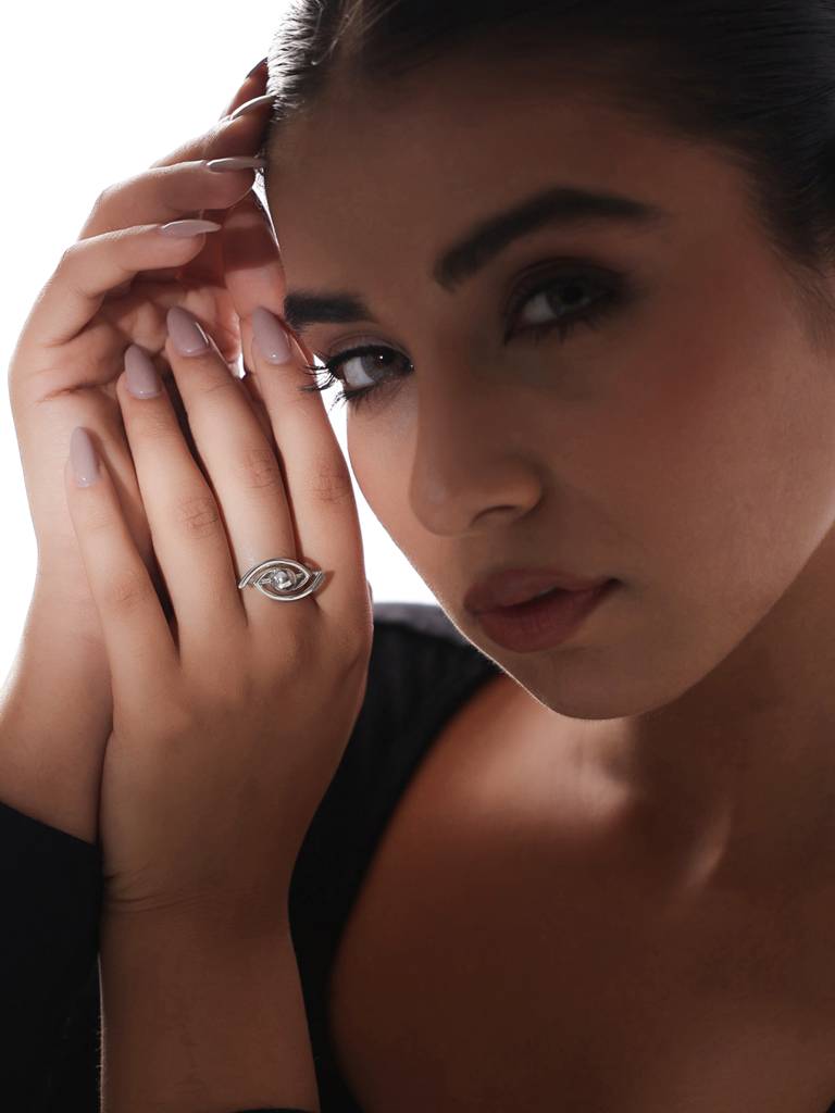 Kicky And Perky 925 Sterling Silver Evil Eye Adjustable Ring For Women : SILGENR009_S
