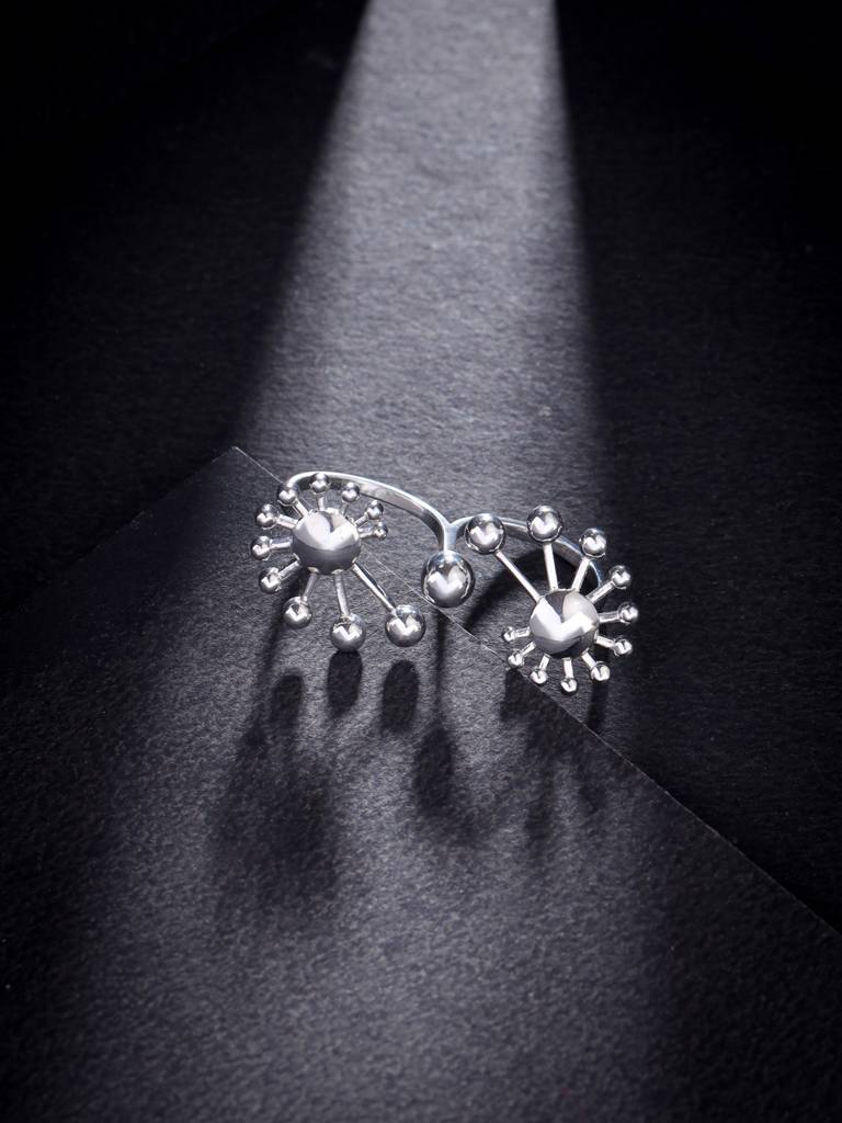 Kicky And Perky 925 Sterling Silver Dual Finger Abstract Adjustable Ring For Women : SILGENR012