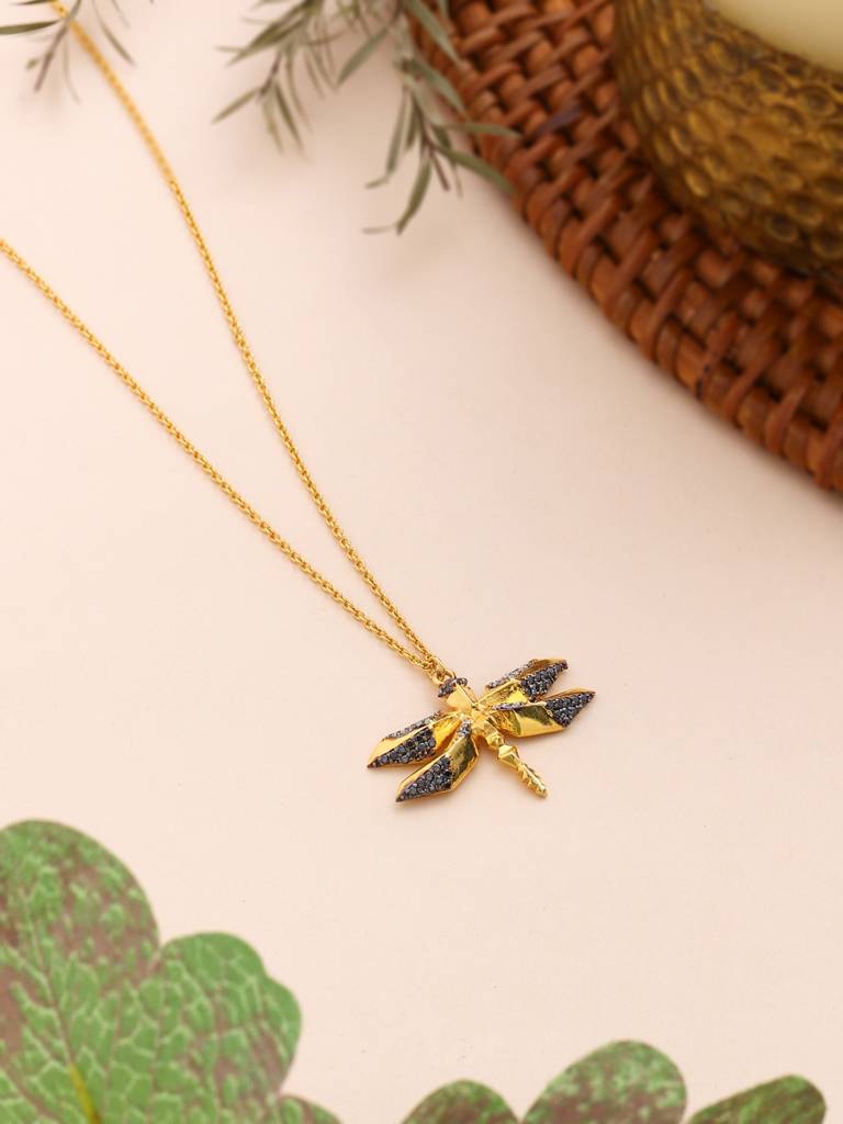 925 Sterling Silver Gold Plated Mystic Dragonfly Empowering Pendant : SILJSP002