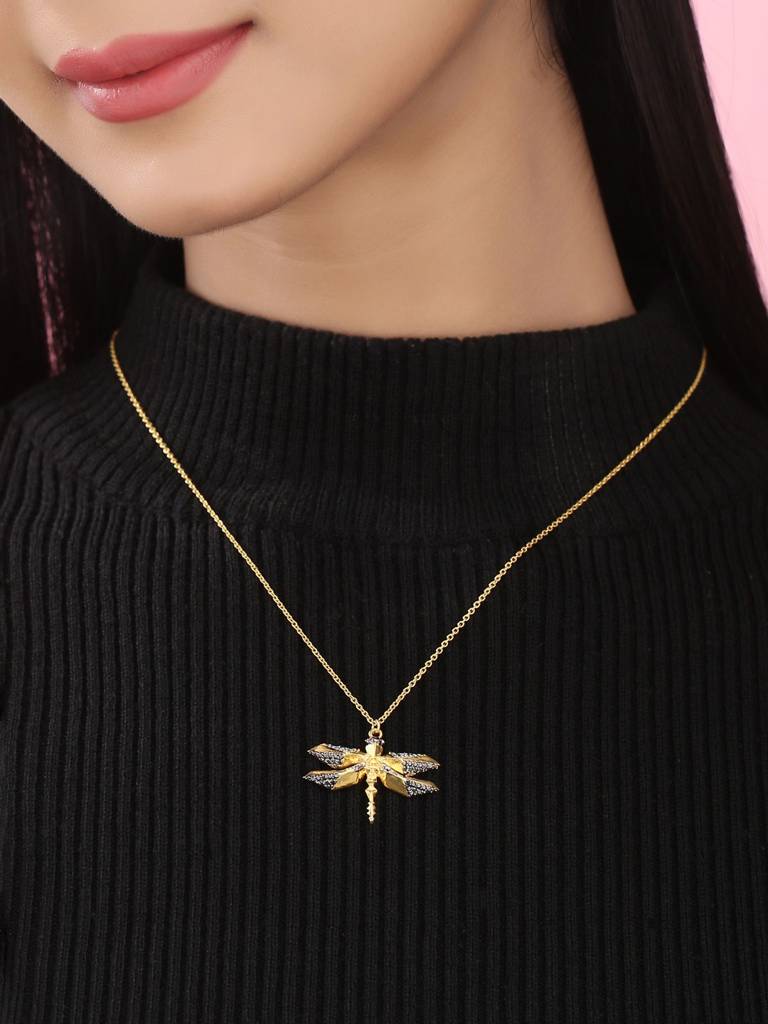 925 Sterling Silver Gold Plated Mystic Dragonfly Empowering Pendant : SILJSP002