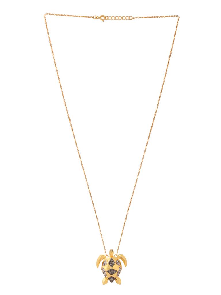 925 Sterling Silver Gold Plated Wilderness Harmony Turtle Pendant : SILJSP005