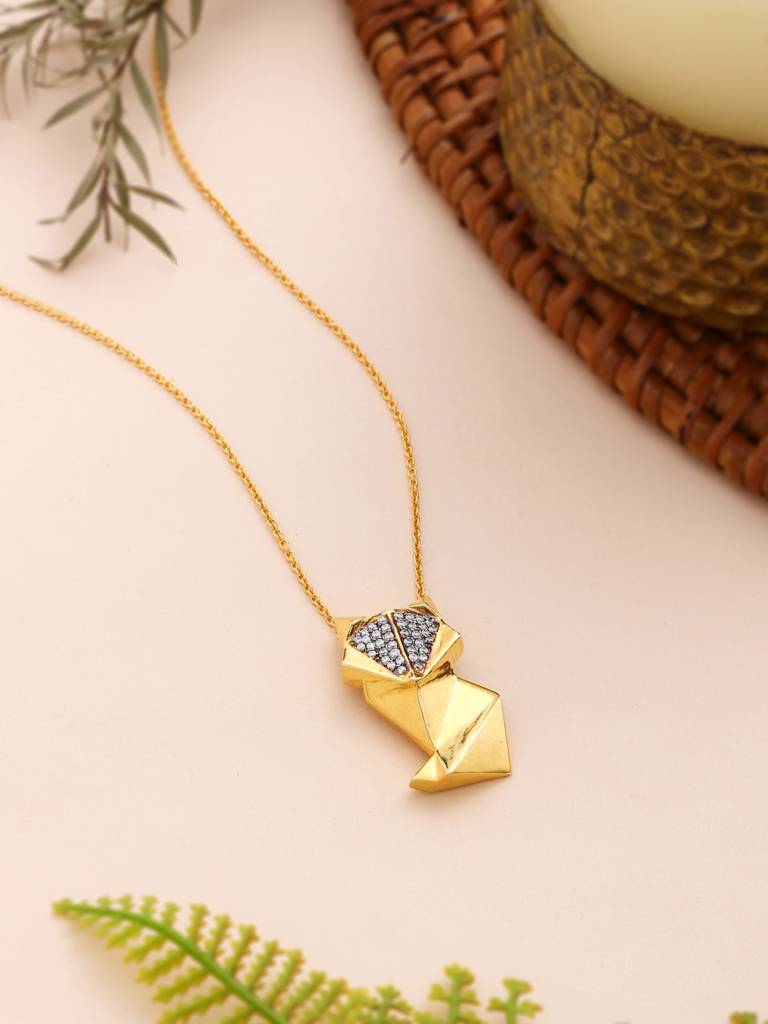 925 Sterling Silver Gold Plated Enchanted Forest Fox Pendant : SILJSP006