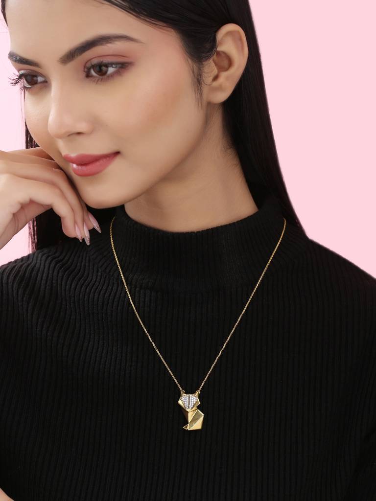925 Sterling Silver Gold Plated Enchanted Forest Fox Pendant : SILJSP006