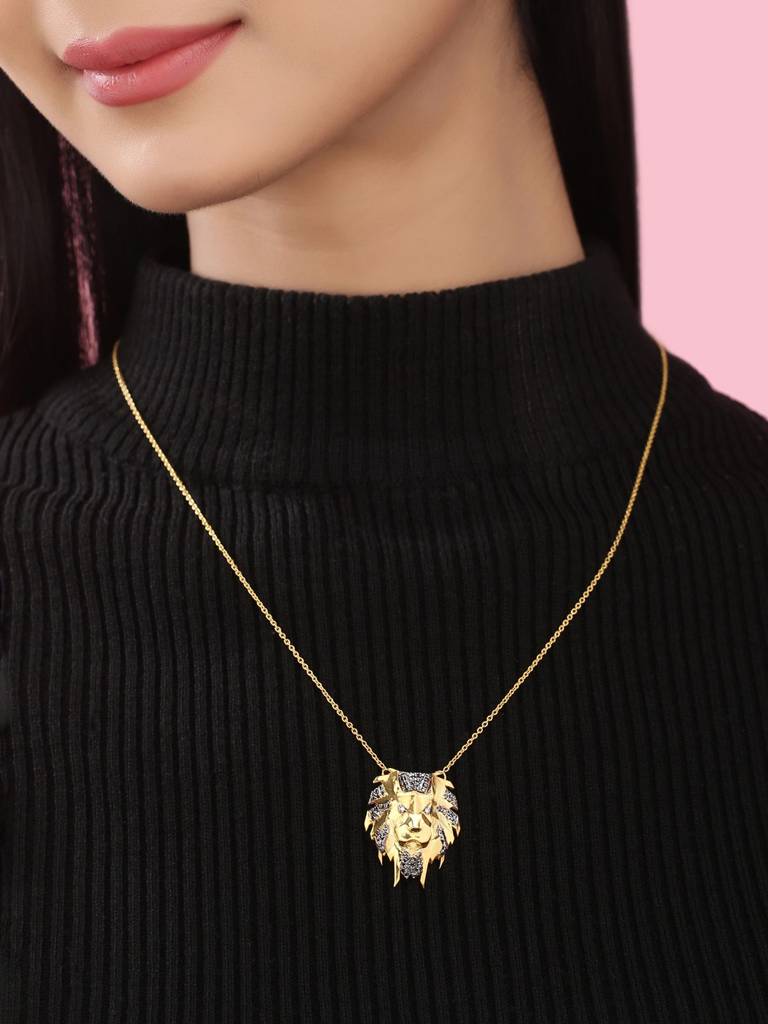 925 Sterling Silver Gold Plated Majesty Lion Pendant : SILJSP007