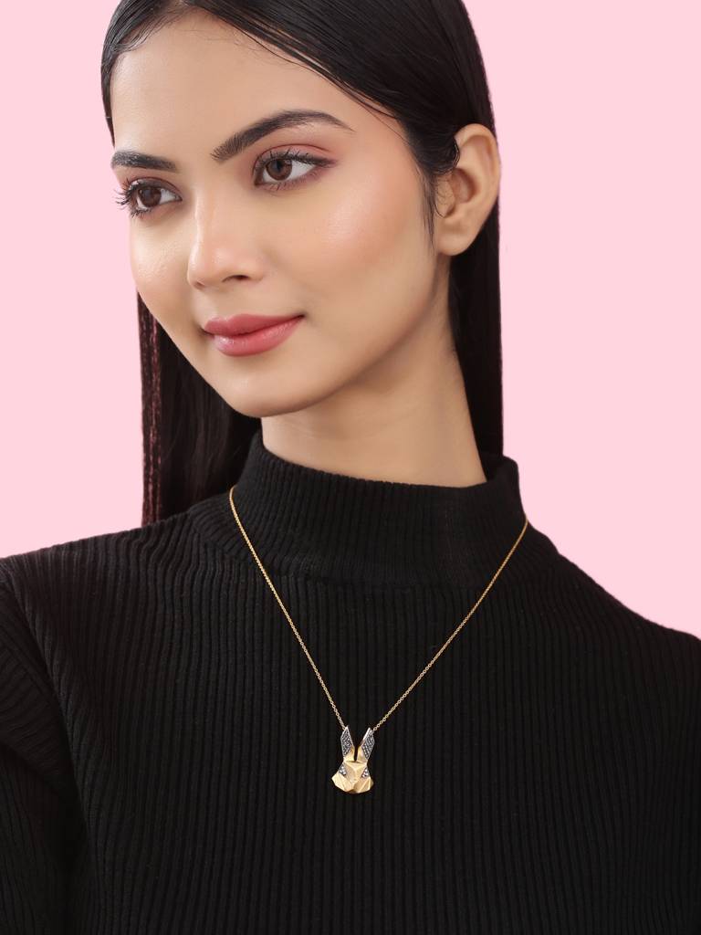 925 Sterling Silver Gold Plated Jungle Whimsy Rabbit Pendant : SILJSP011