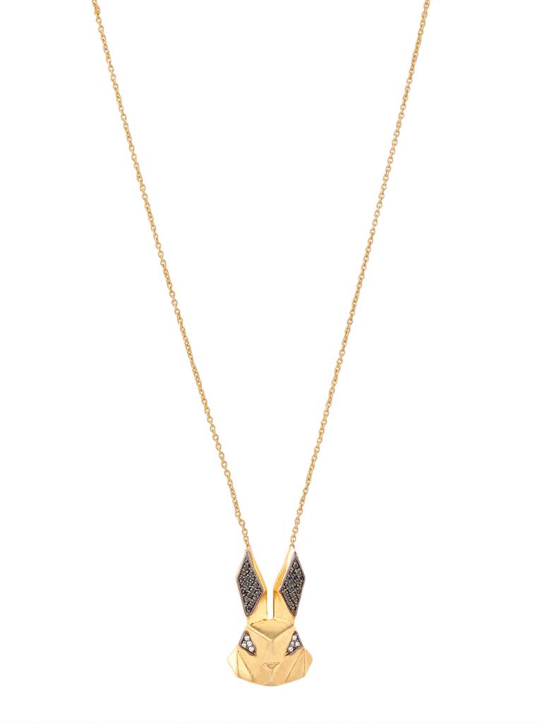 925 Sterling Silver Gold Plated Jungle Whimsy Rabbit Pendant : SILJSP011