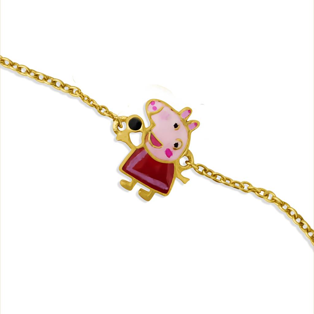 925 Sterling Silver Enamel Kids Peppa Pig Bracelet : SILKIDSB008
