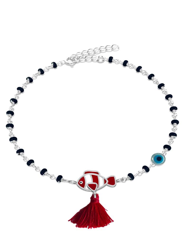 925 Sterling Silver Evil Eye Kids Fish Bracelet : SILKIDSB013