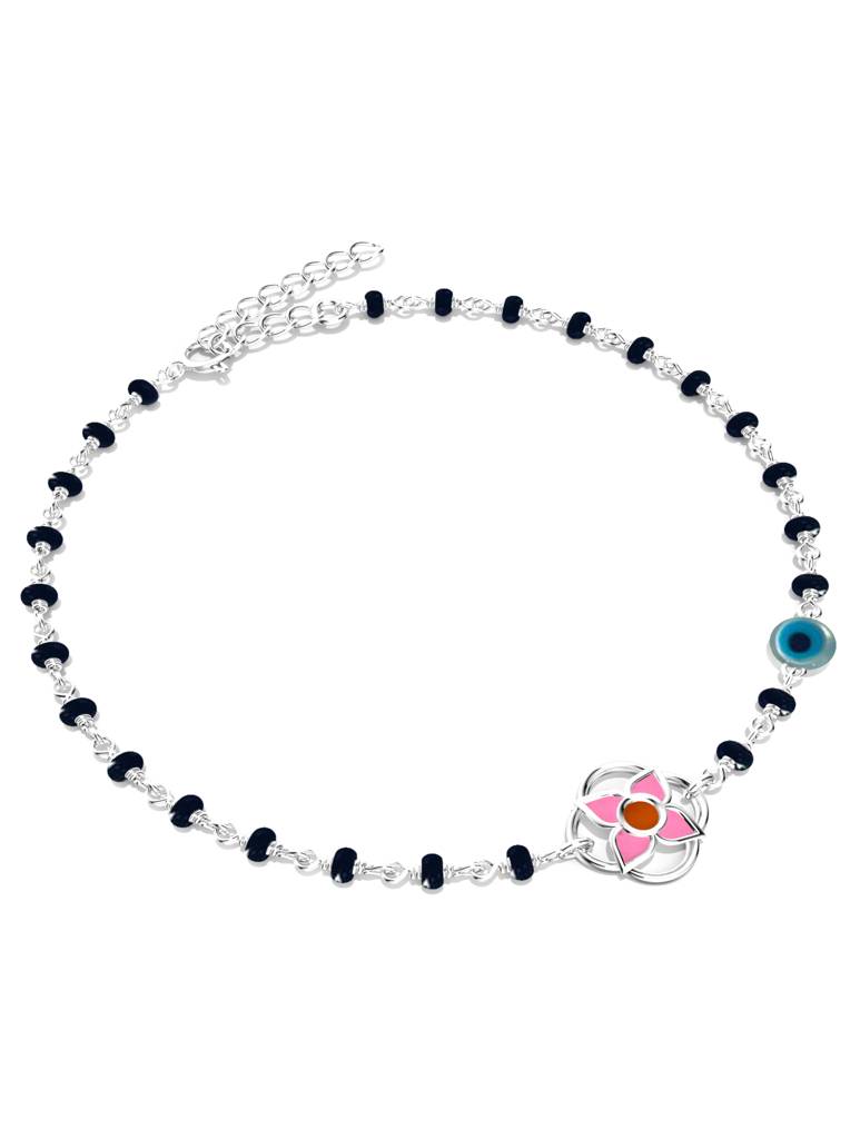 925 Sterling Silver Enamel Evil Eye Kids Adjsutable Bracelet : SILKIDSB016