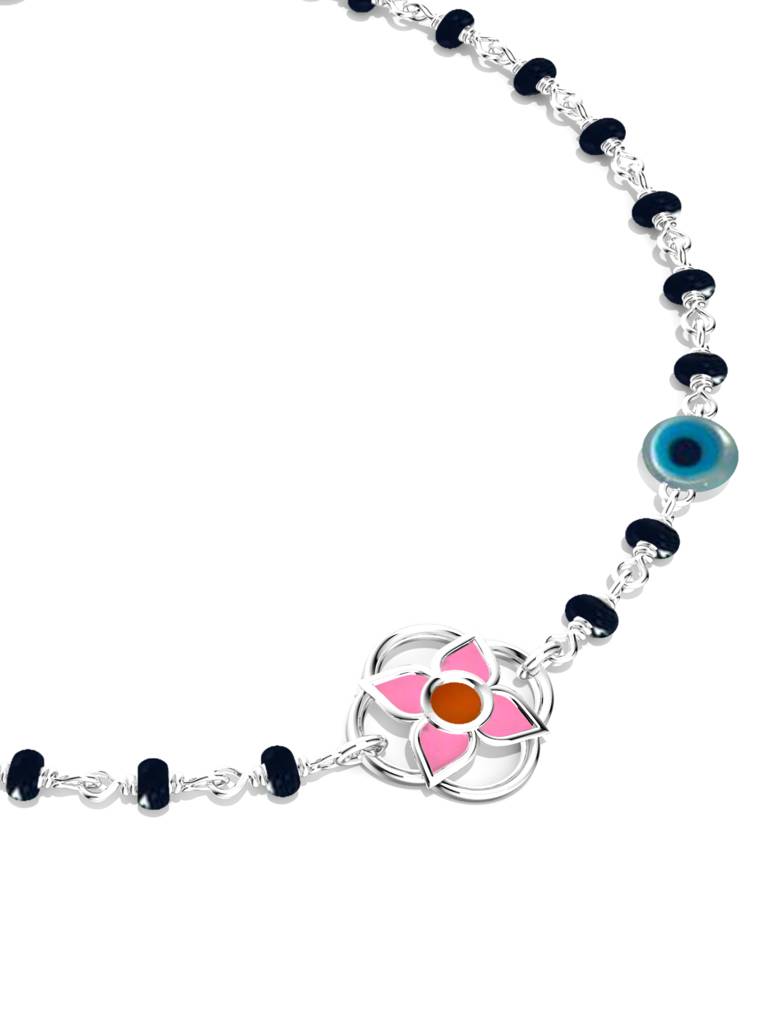 925 Sterling Silver Enamel Evil Eye Kids Adjsutable Bracelet : SILKIDSB016