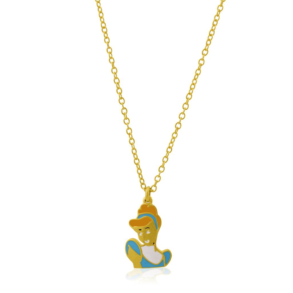 925 Sterling Silver Gold Plated Enamel Kids Cindrella Pendant With Chain : SILKIDSP004