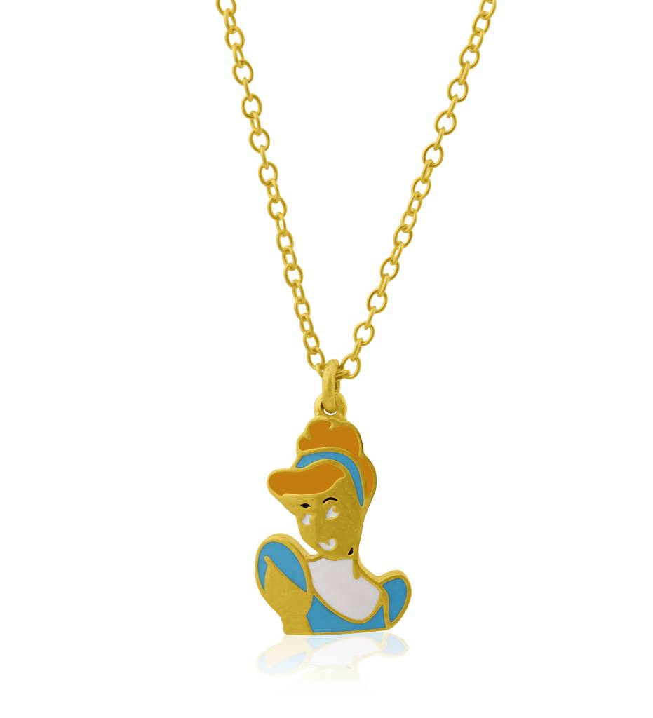 925 Sterling Silver Gold Plated Enamel Kids Cindrella Pendant With Chain : SILKIDSP004
