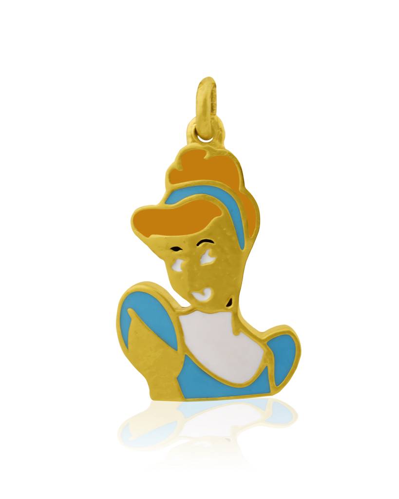 925 Sterling Silver Gold Plated Enamel Kids Cindrella Pendant With Chain : SILKIDSP004