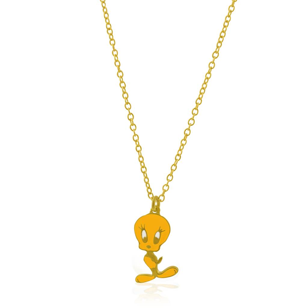 925 Sterling Silver Gold Plated Enamel Kids Tweety Pendant With Chain : SILKIDSP009