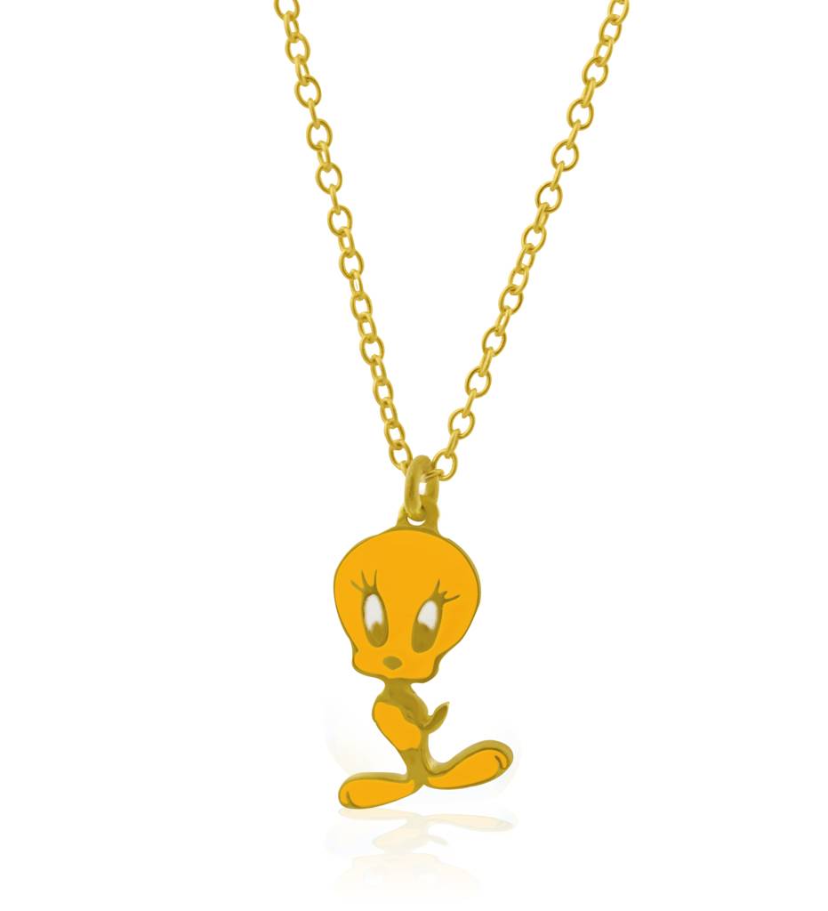 925 Sterling Silver Gold Plated Enamel Kids Tweety Pendant With Chain : SILKIDSP009