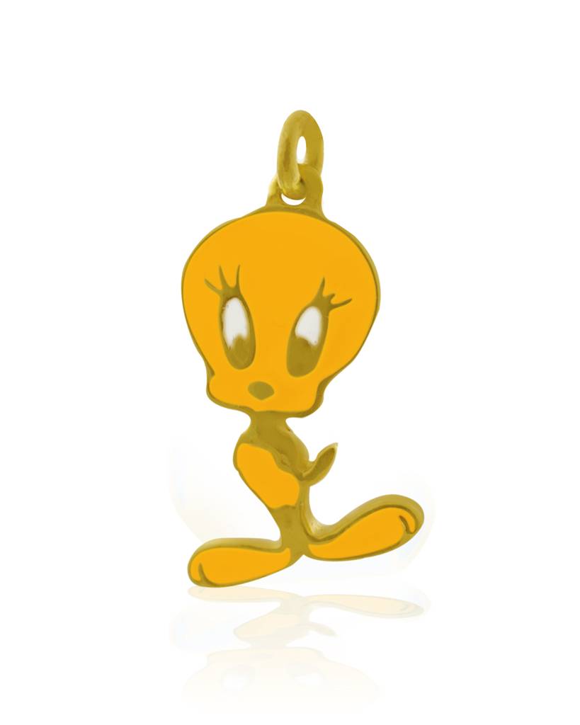 925 Sterling Silver Gold Plated Enamel Kids Tweety Pendant With Chain : SILKIDSP009