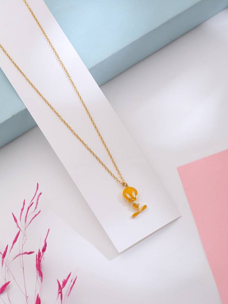 925 Sterling Silver Gold Plated Enamel Kids Tweety Pendant With Chain : SILKIDSP009