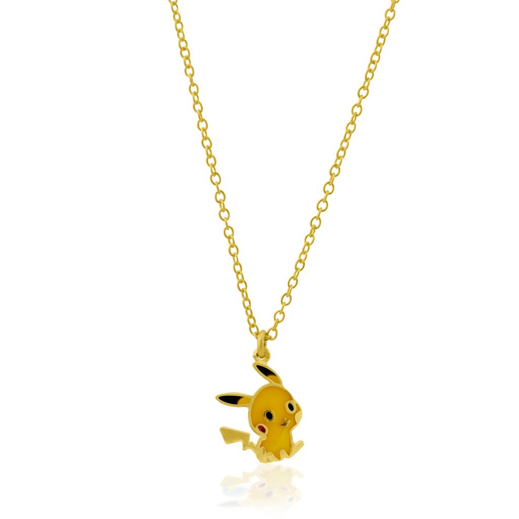 925 Sterling Silver Gold Plated Enamel Kids Pikachu Pendant With Chain : SILKIDSP012