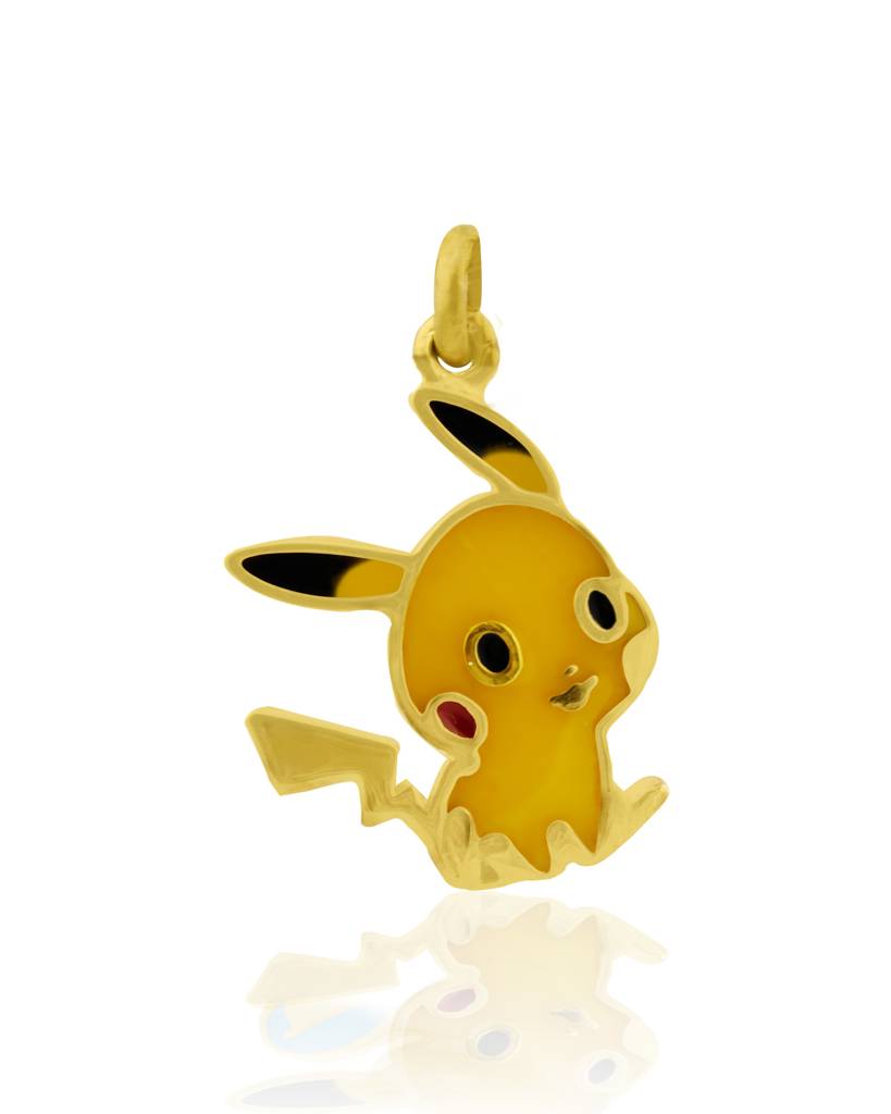 925 Sterling Silver Gold Plated Enamel Kids Pikachu Pendant With Chain : SILKIDSP012