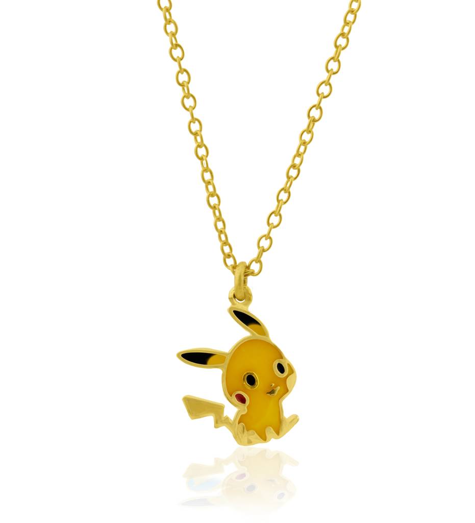 925 Sterling Silver Gold Plated Enamel Kids Pikachu Pendant With Chain : SILKIDSP012