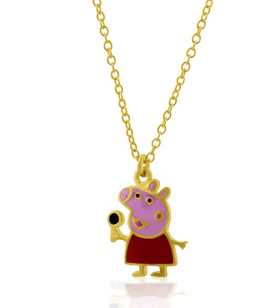 925 Sterling Silver Gold Plated Enamel Kids Peppa Pig Pendant With Chain : SILKIDSP013