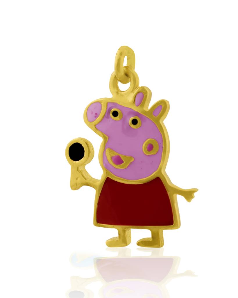 925 Sterling Silver Gold Plated Enamel Kids Peppa Pig Pendant With Chain : SILKIDSP013