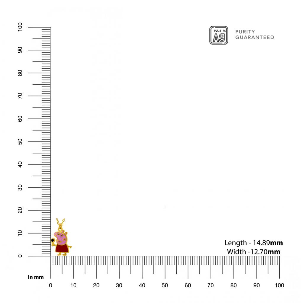 925 Sterling Silver Gold Plated Enamel Kids Peppa Pig Pendant With Chain : SILKIDSP013