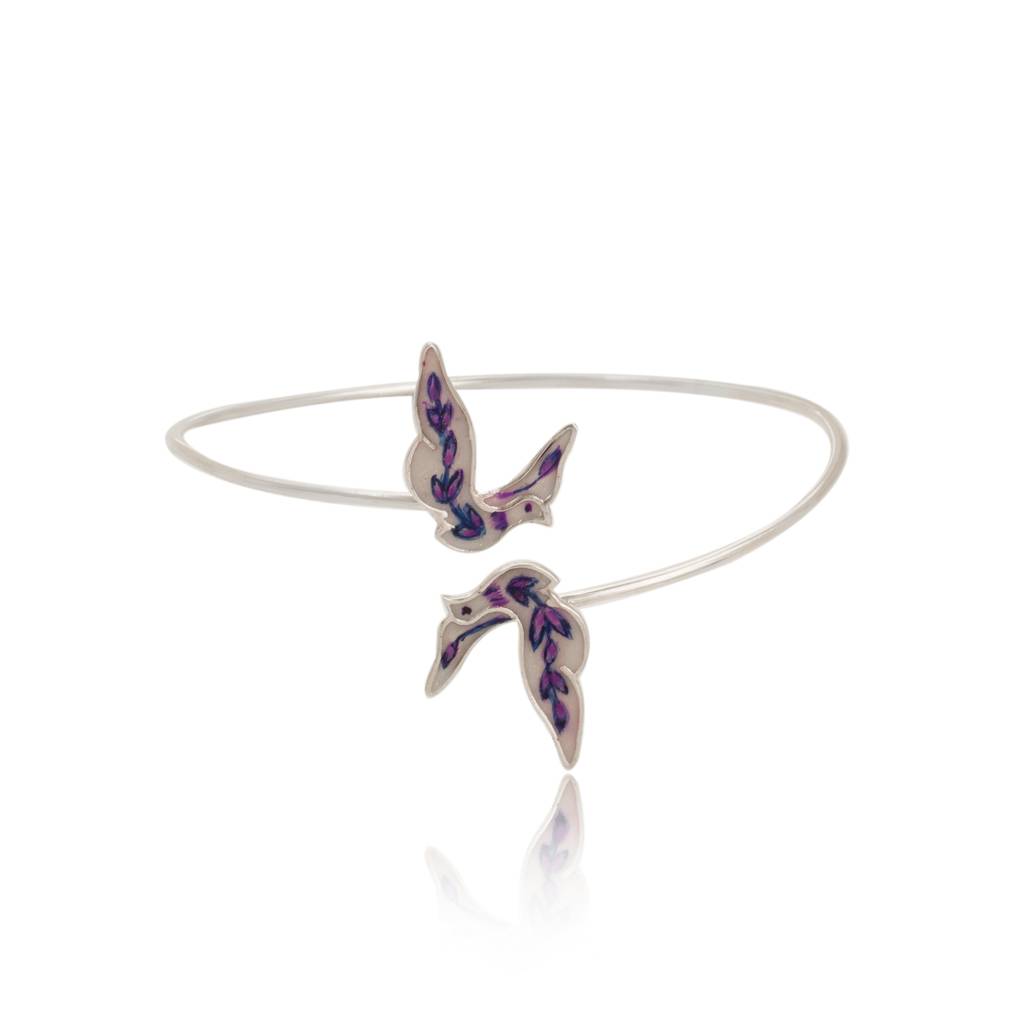 925 Sterling Silver Enamel Two Bird Handcuff For Women : SILKNPB001