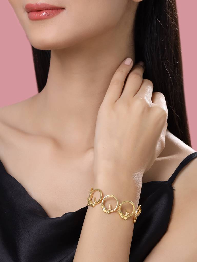 925 Sterling Silver Gold Plated Bird Bracelet For Women : SILKNPB004
