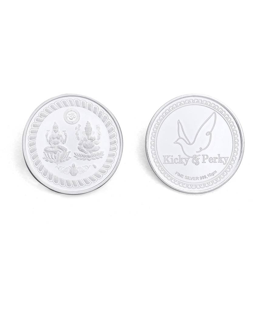 Kicky And Perky 999 Sterling Silver Lord Ganesha And Goddess Lakshmi Round Coin- 10Gm : SILKNPC002
